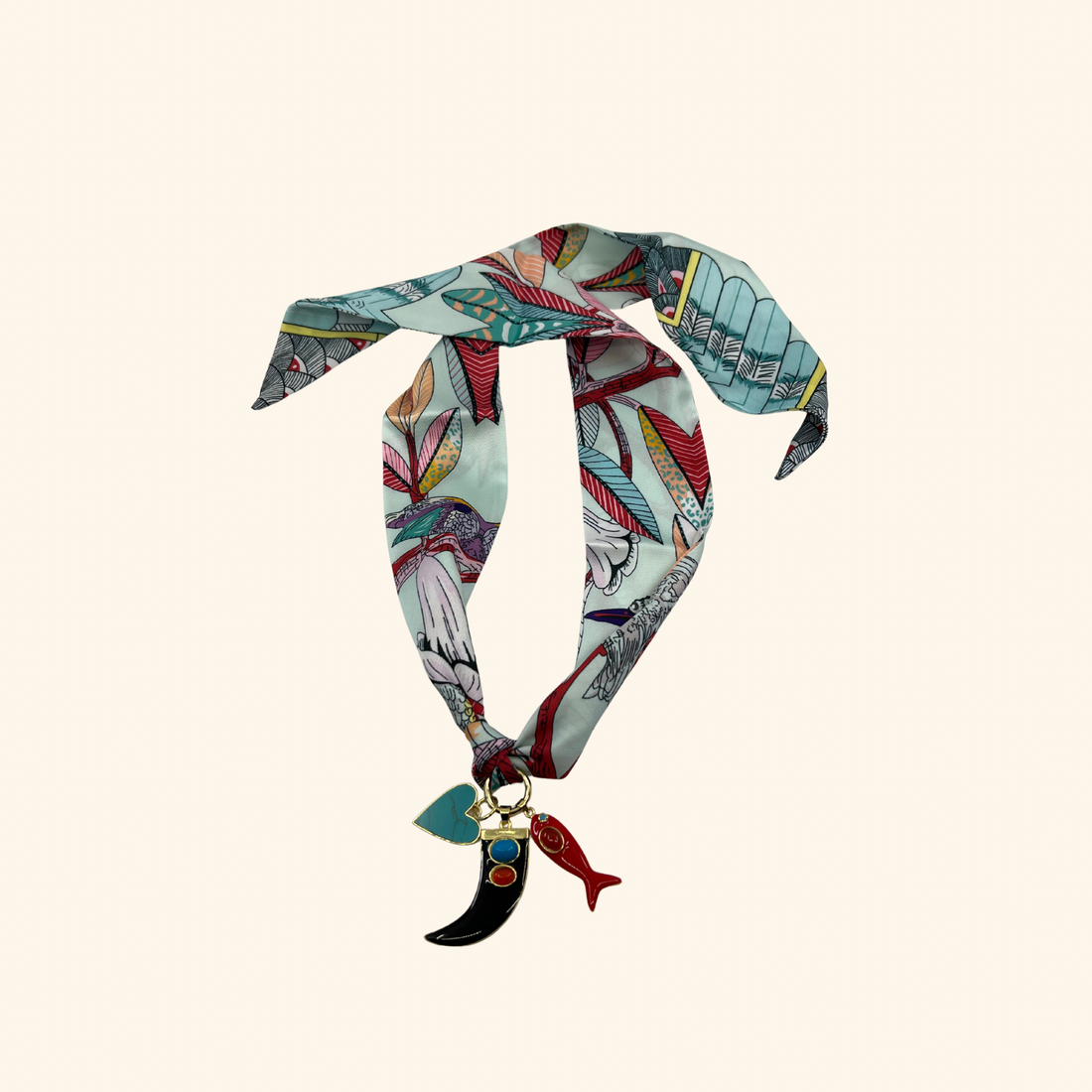 Red & Blue Horn Scarf Necklace