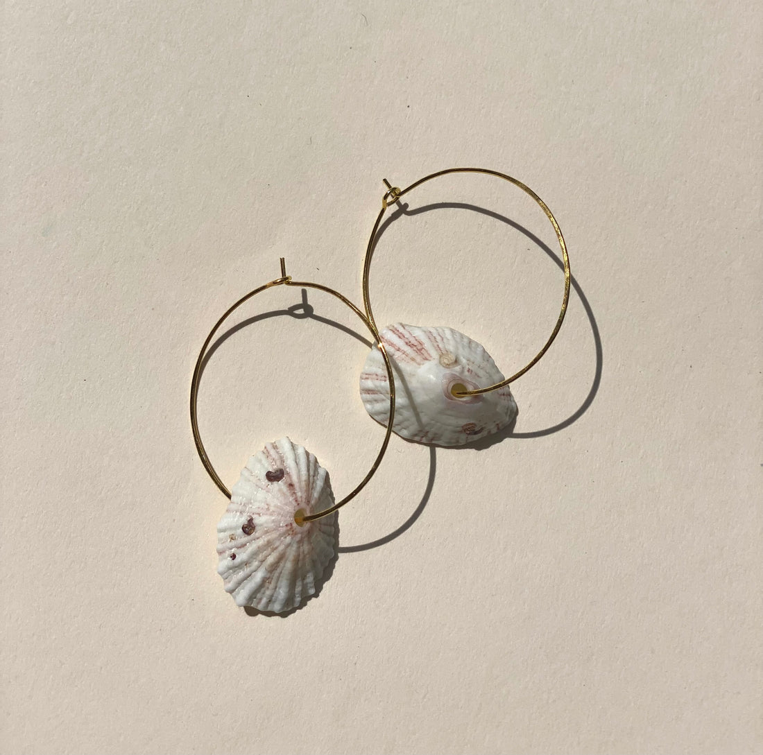 St. Barth Shell Hoop Earrings- Flamands Shop Unique Jewelry at Mcharms