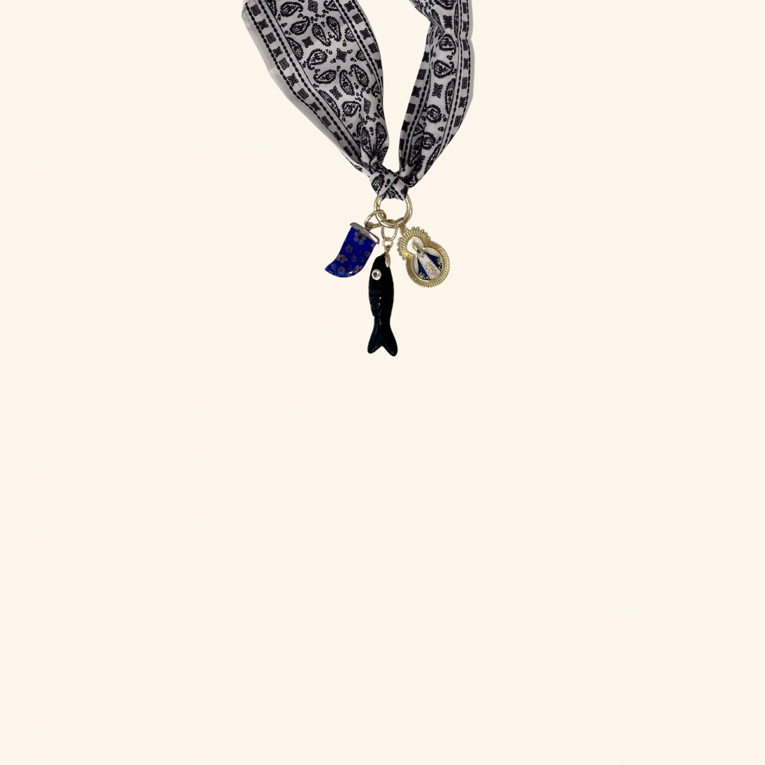 Our Lady of Aparecida Fish and Horn Scarf Necklace