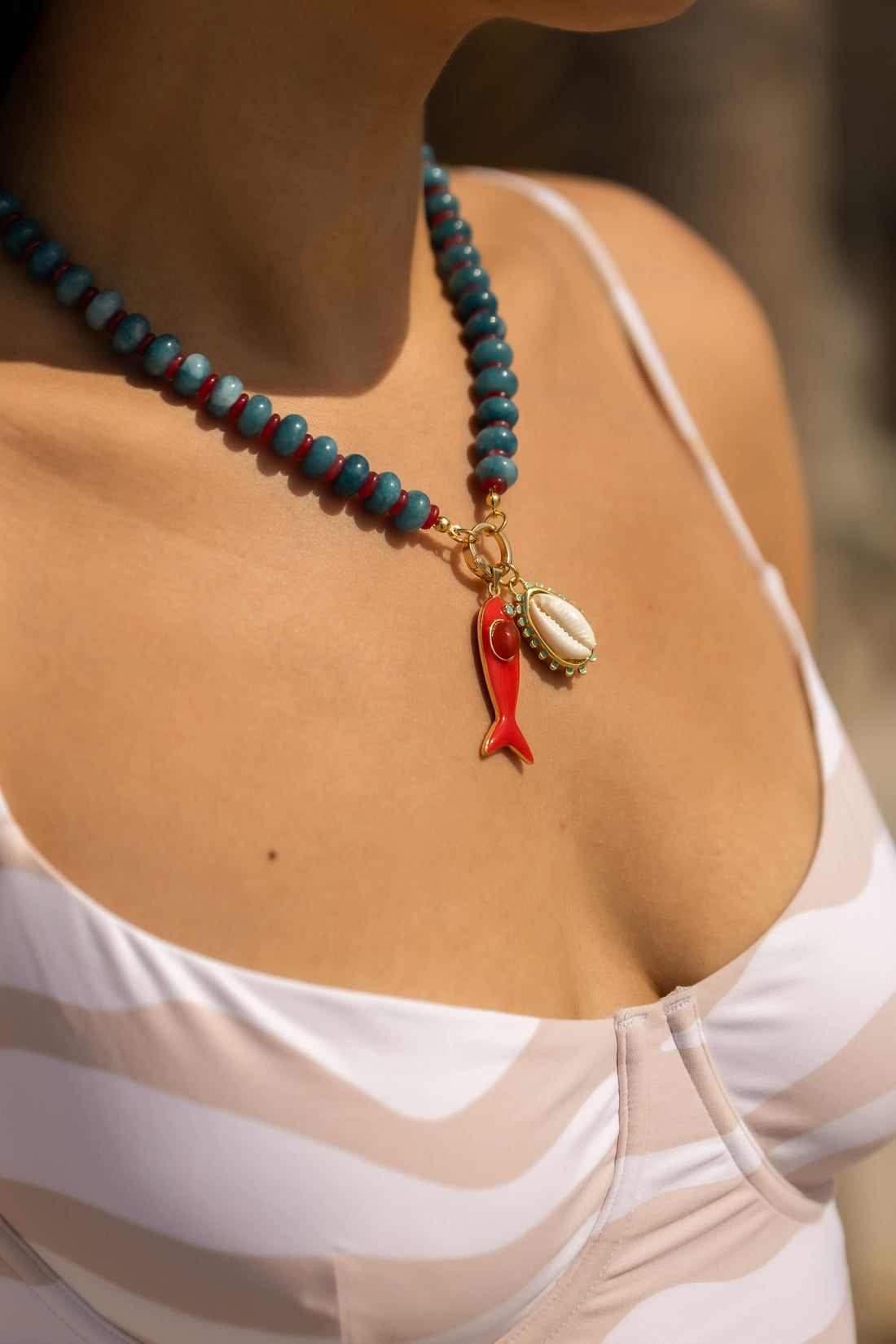 Rojo Laguna Beach Beads Charm Necklace