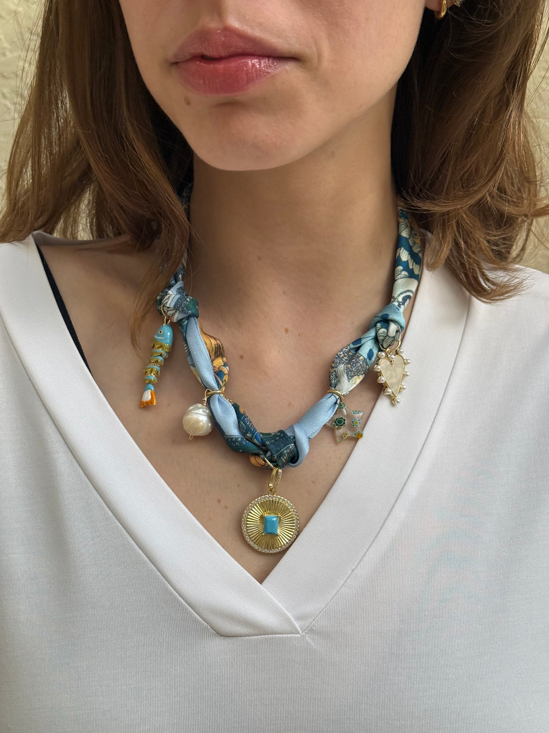 Lucky Ocean Blue Scarf Necklace