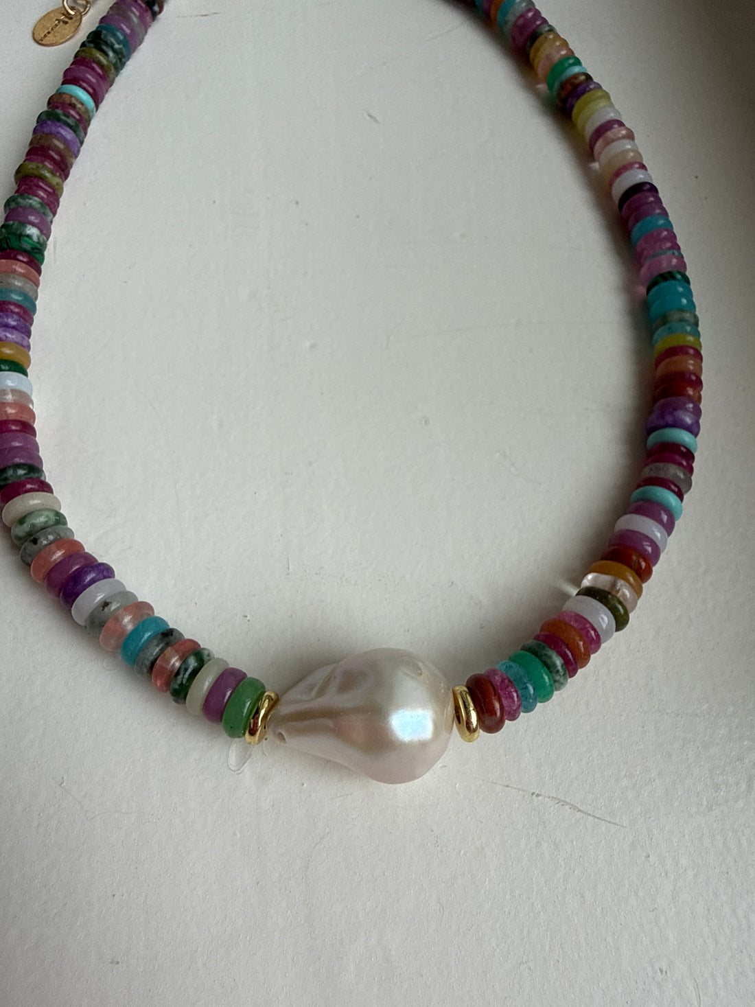 Baroque Pearl Rainbow Disc Necklace
