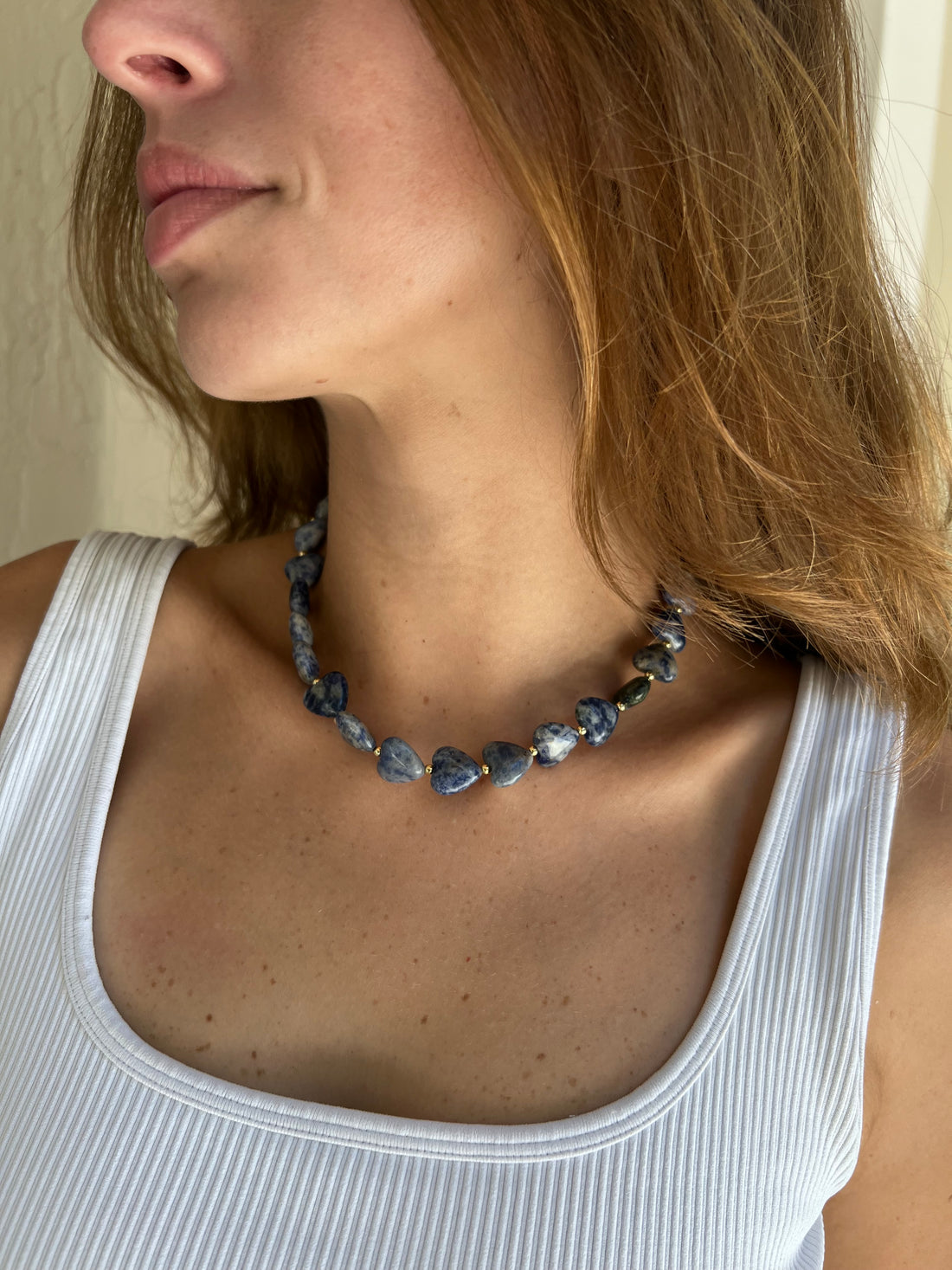Navy Blue Heart Stone Necklace