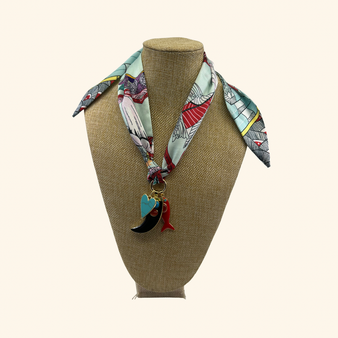 Red & Blue Horn Scarf Necklace
