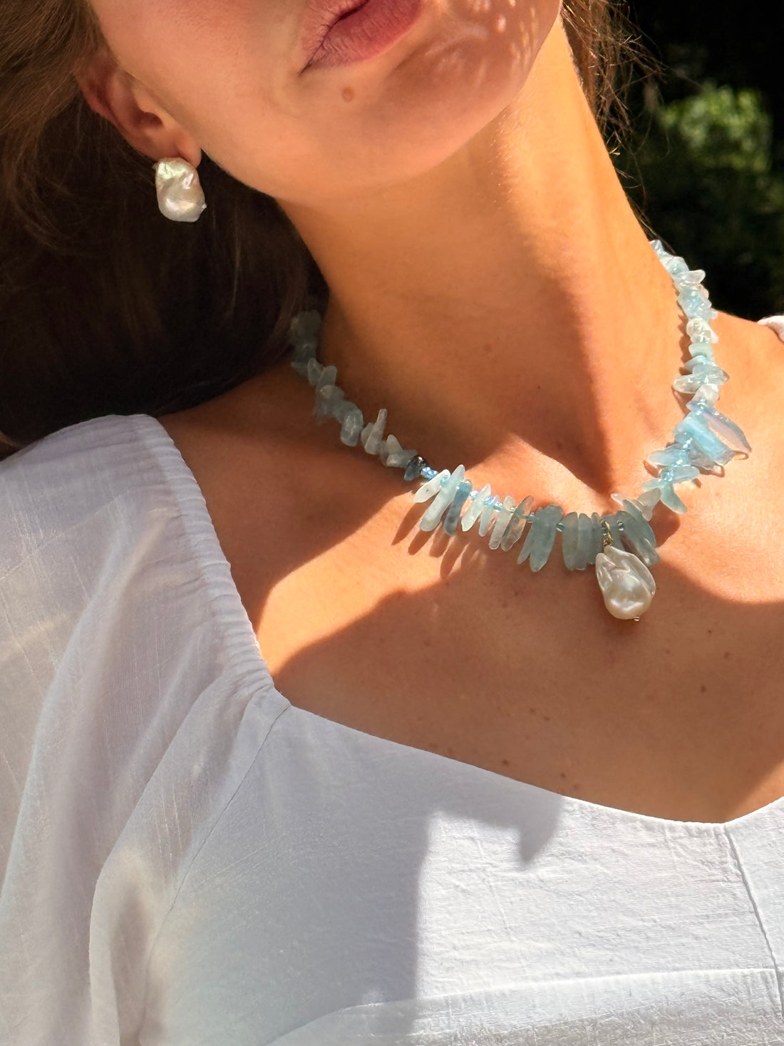 Aquamarine Fringe Necklace Necklace