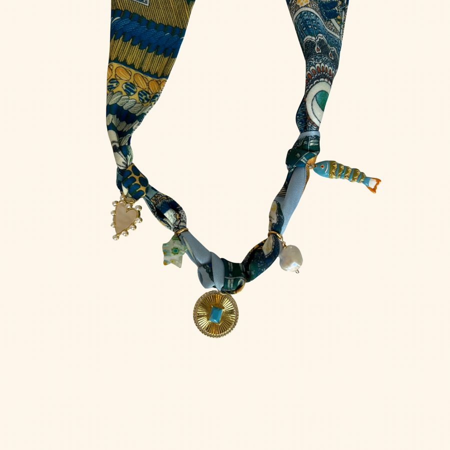 Lucky Ocean Blue Scarf Necklace