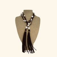 Leather Pearl Tie Necklace