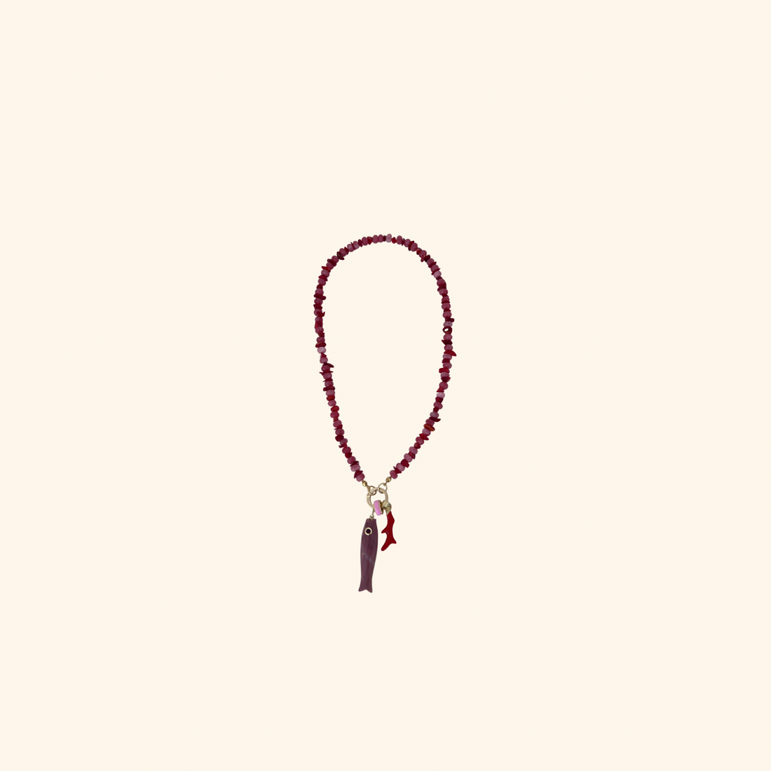 Red Coral and Pink Beaded Necklace