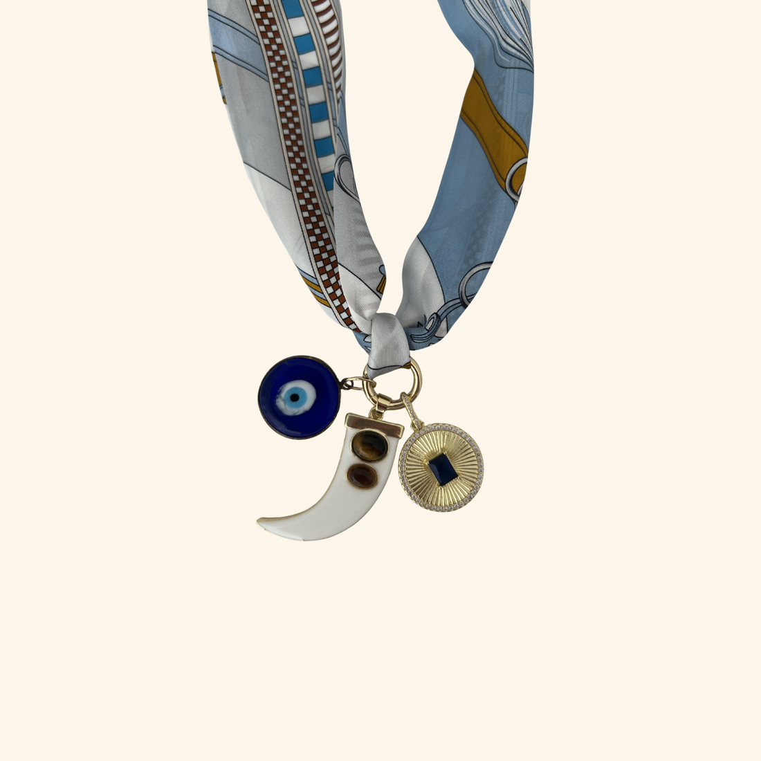 White Horn & Evil Eye Scarf Necklace