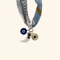 White Horn & Evil Eye Scarf Necklace