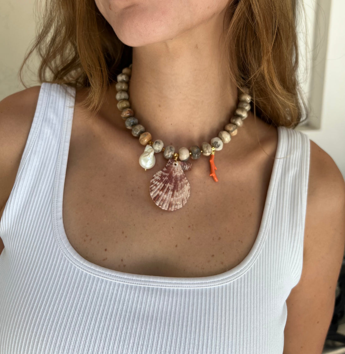 Drift Blush Shell Tie Necklace
