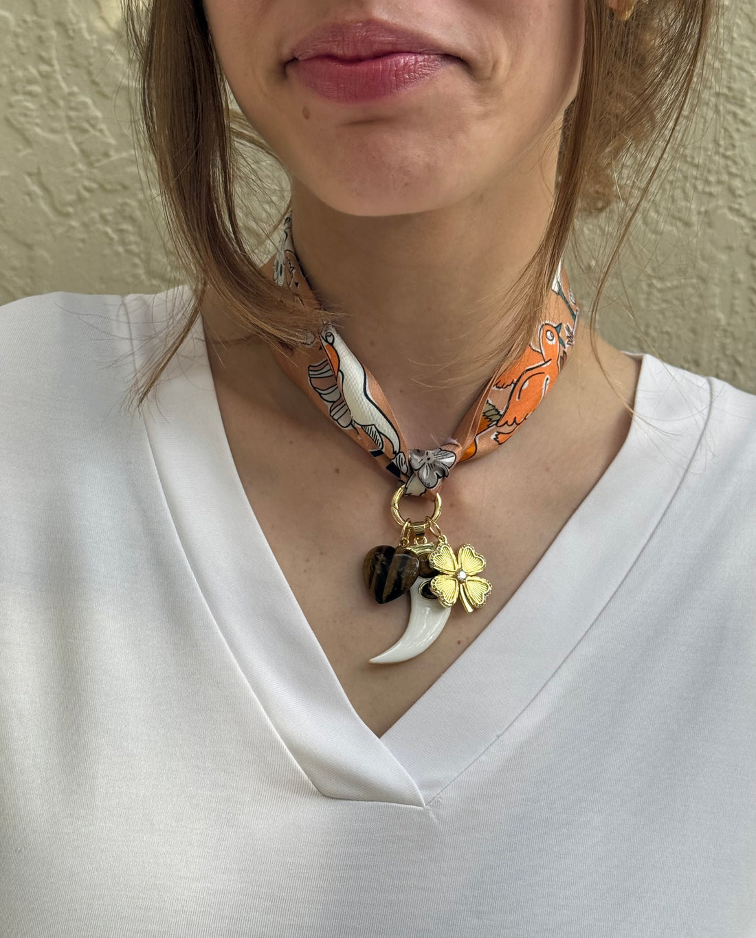 Lucky Amber Horn Scarf Necklace