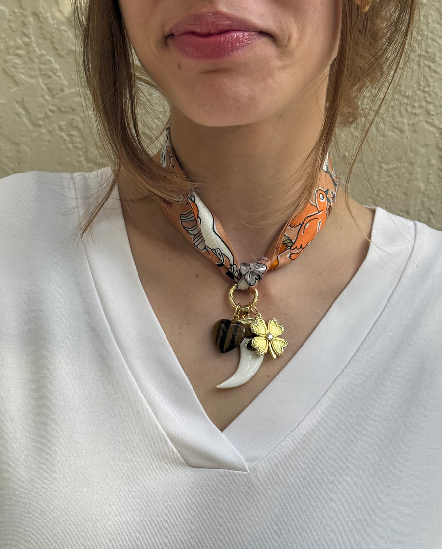 Lucky Amber Horn Scarf Necklace