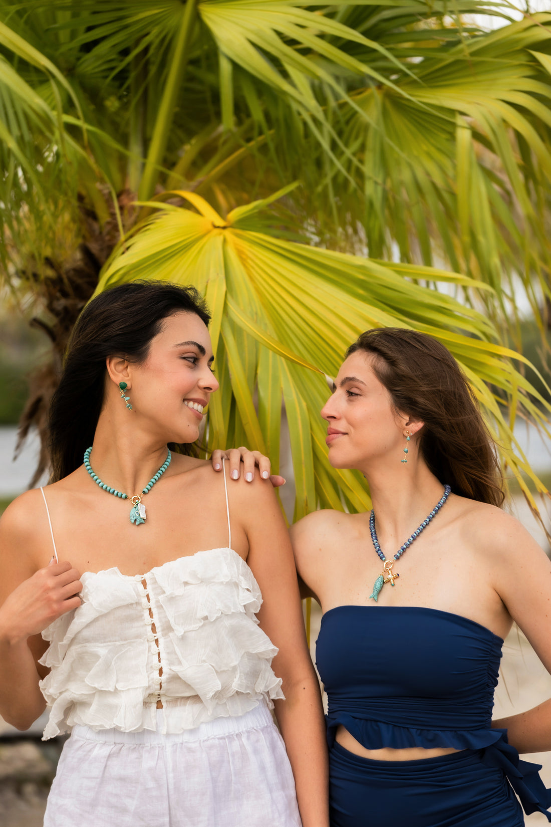 Navy and Aqua Beach Beads Necklace