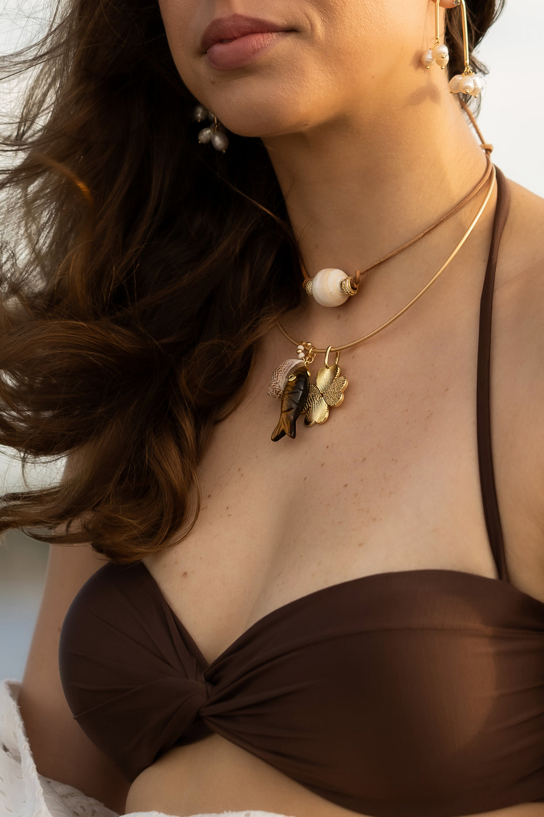 Conch Bead Suede Rope Necklace