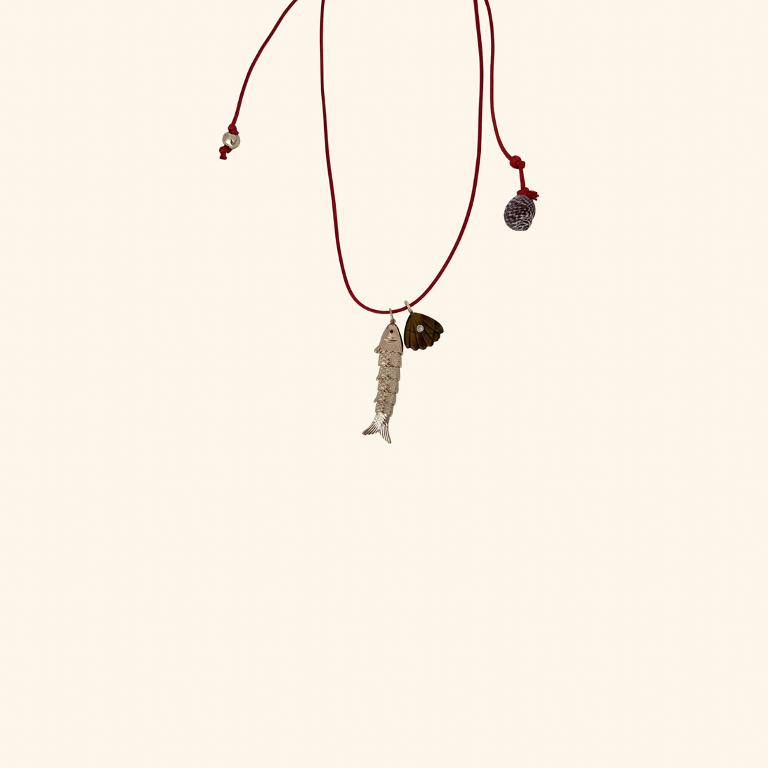 Fish & Tiger’s Eye Scallop Shell Rope Necklace