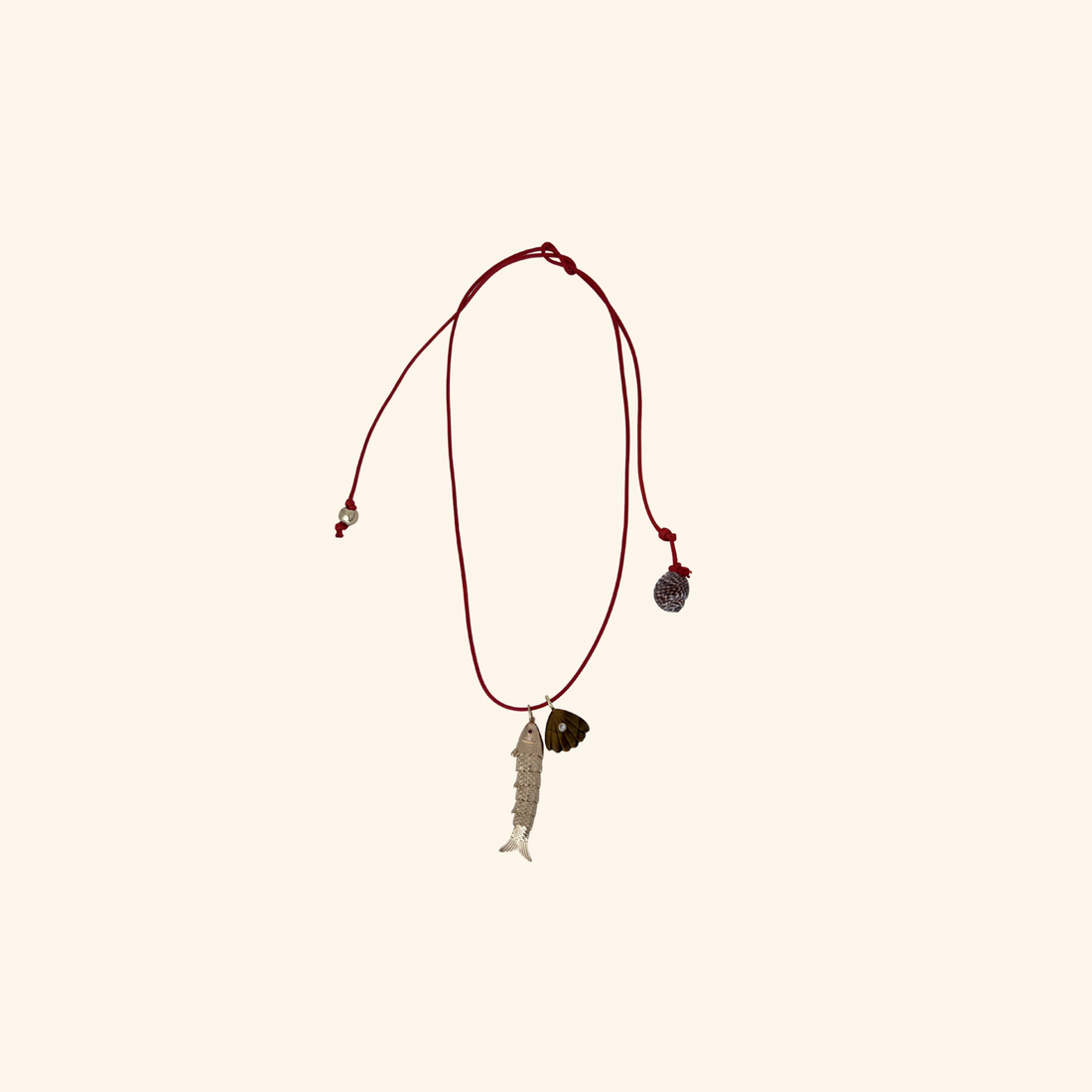 Fish & Tiger’s Eye Scallop Shell Rope Necklace