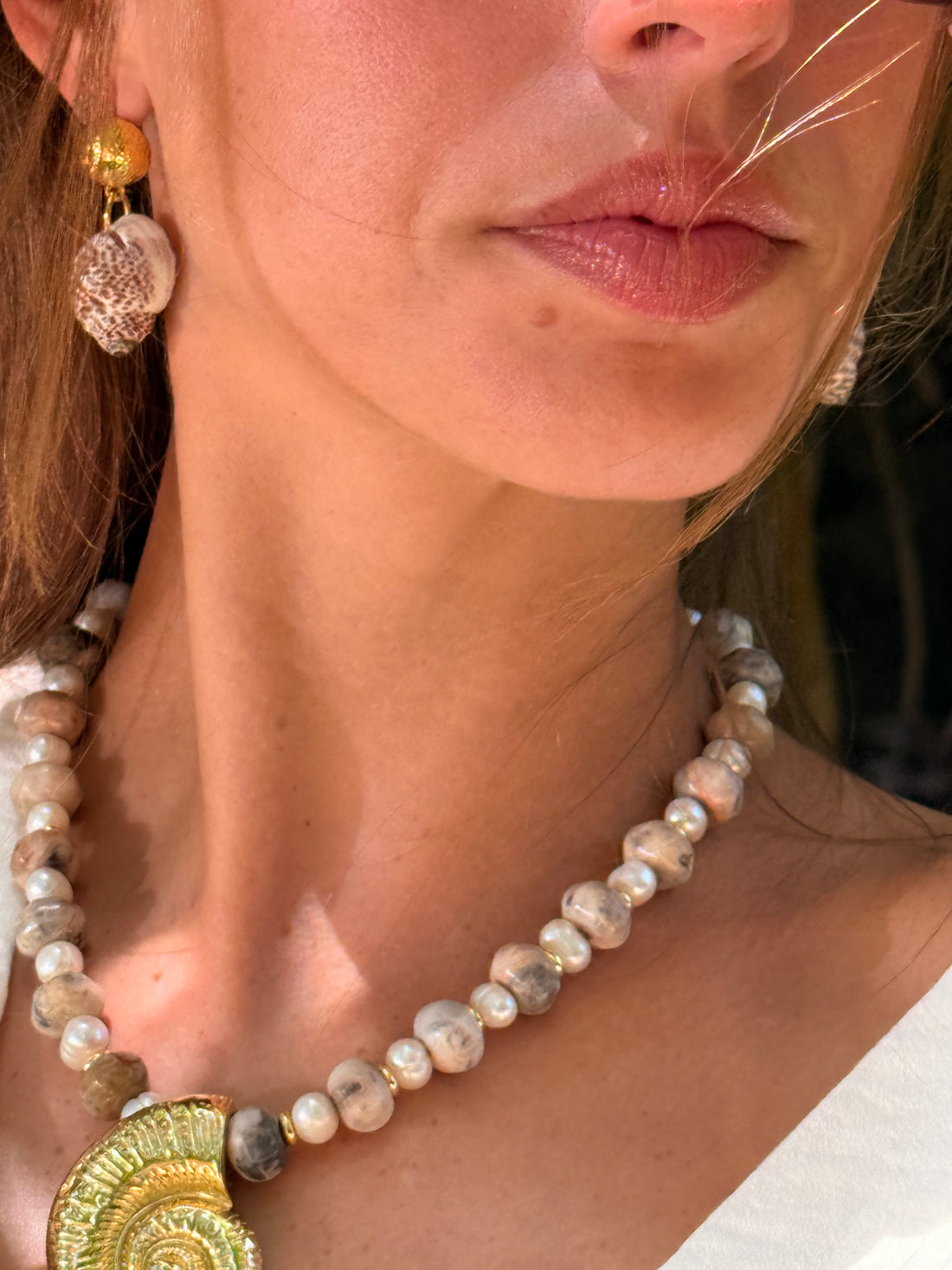 Gold Ball and Shell Earrings