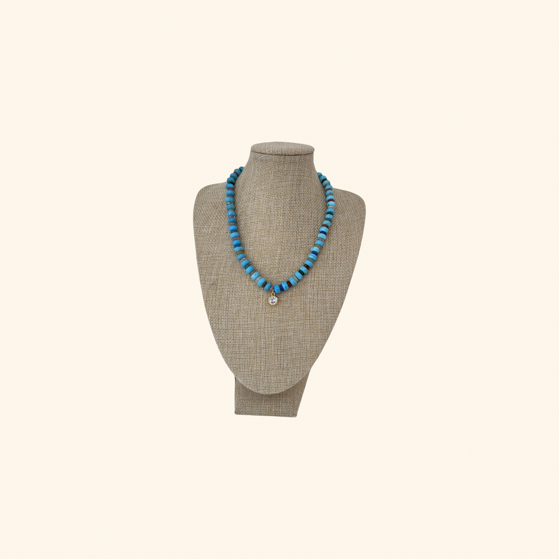 Turquoise & Diamond Pendant Beach Beads Necklace