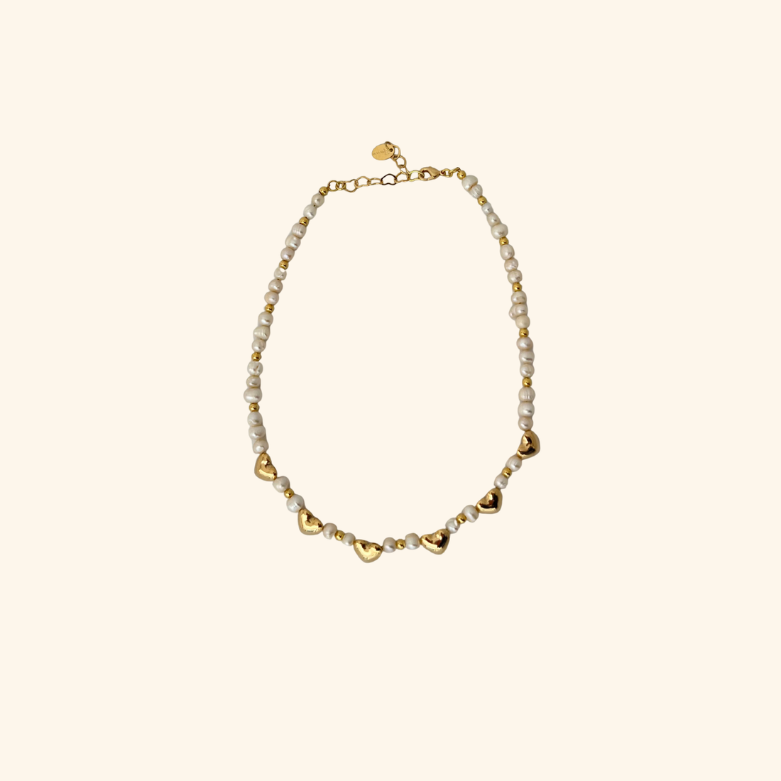 Gold Hearts and Pearl Necklace