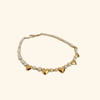 Gold Hearts and Pearl Necklace