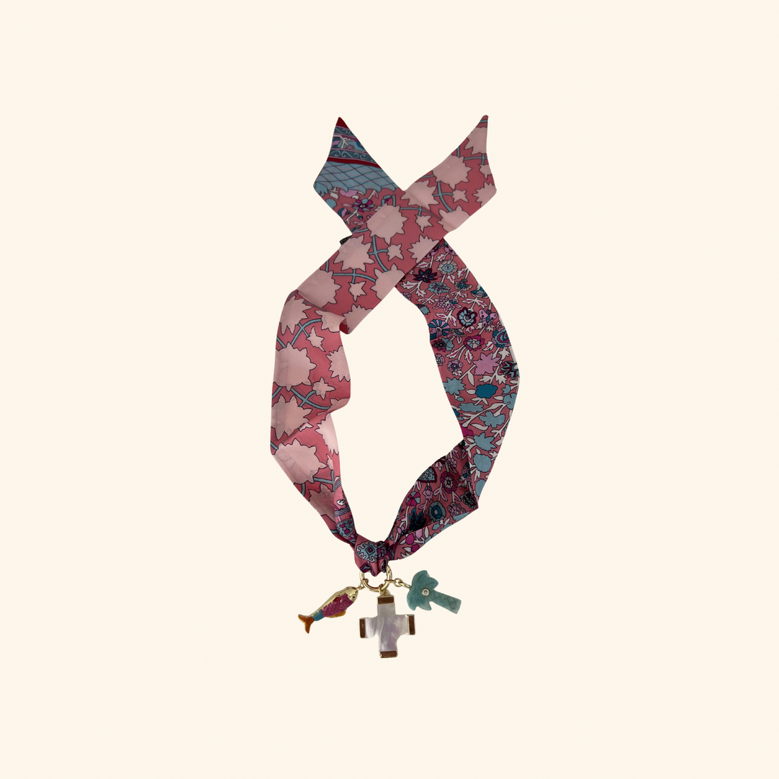 Escalope Rose & Fish Scarf Necklace
