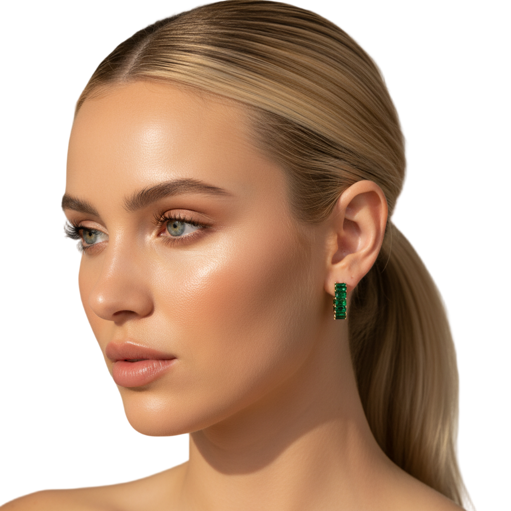 Emerald Hoop Earrings