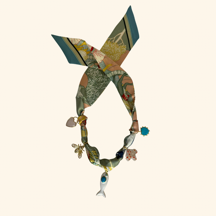 Stone Fish & Azure Scarf Necklace