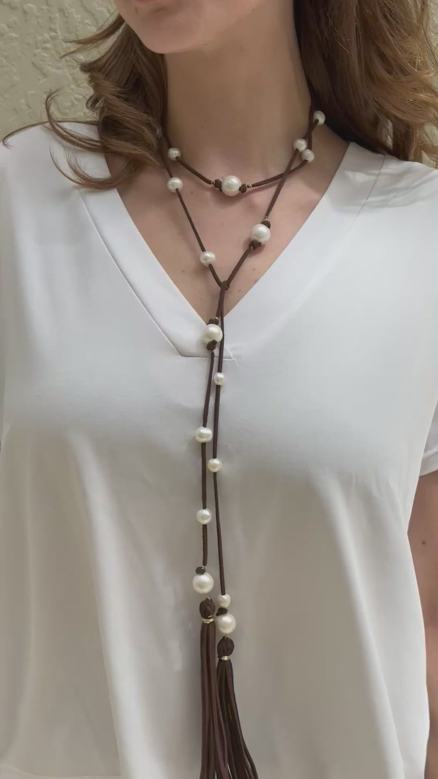 Leather Pearl Tie Necklace