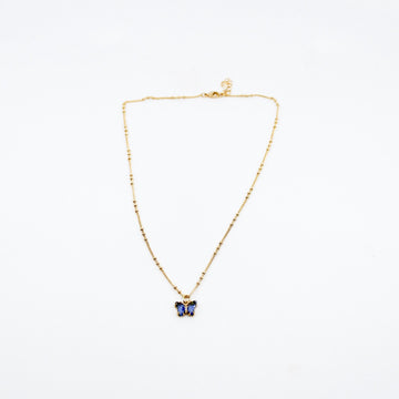 Handmade jewelry; butterfly necklace; blue necklace; gold necklace; gold jewelry; blue jewelry; 16-17 inches in length; tiny blue crystal butterfly on brazilian gold plated chain; perfect when paired with Fancy Blue Flower Choker; miami; miami jewelry; affordable jewelry