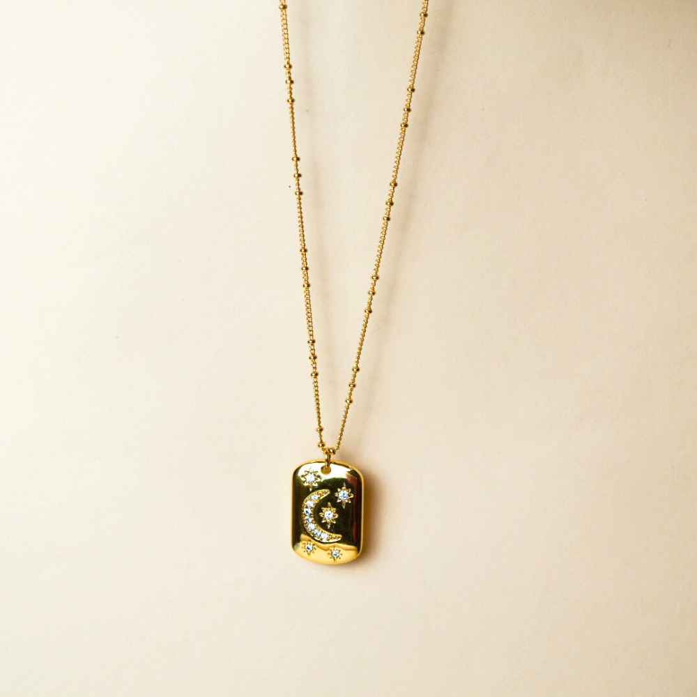 Moon And Star Rectangular Charm Necklace Shop Jewelry at MCHARMS