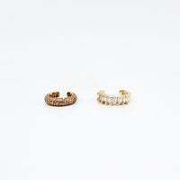 Ear cuffs; change your look without piercing's; wear 1 or multiple for a trendy look; all around diamond ear cuff or diamond baguette ear cuff; diamond; gold; gold plated; 18k gold; diamond ear cuff; diamond and gold ear cuff: diamond baguette; earrings; earmuff; ear cuff; earcuffs; miami jewelry; affordable jewelry