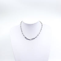 stainless silver steel chain; most popular necklaces; 16 inches in length; choker; necklace; silver choker; silver necklace; silver paper clip; silver paper clip chain; silver paper clip chain choker; silver paper clip chain necklace; paperclip; silver chain; handmade jewelry; miami jewelry; affordable jewelry