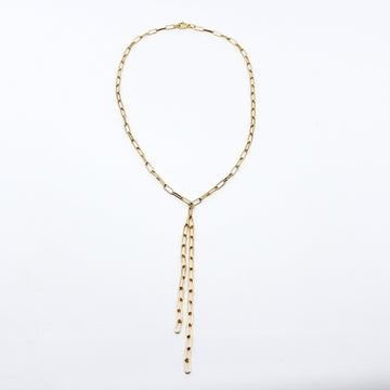 Shop Jewelry Lariat Necklaces - Paper Clip Chain Lariat l MCHARMS 19 inches in length with a 5 inch drop; Adjustable Brazilian gold plated paper clip link chain; paper clip lariat; gold link necklace; gold lariat; 18k gold; gold jewelry; fancy jewelry; gold; chic; handmade jewelry; miami jewelry; affordable jewelry; summer jewelry; fall jewelry; winter jewelry; fashionable jewelry